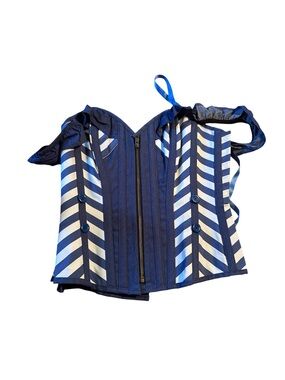 Corset story Navy Blue Striped Bustier Corset Top uk12